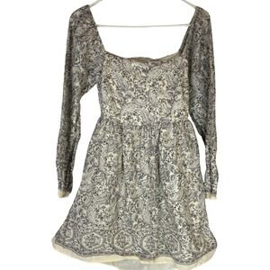 Böhme Paisley Cotton Mini Dress Open Back Tie Cottagecore Boho M